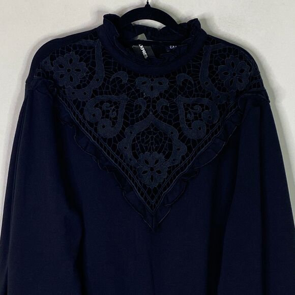 New Express Ruffle Lace Mock Neck Whimsy Goth Sweatshirt Women's Size Large - Picture 5 of 10
